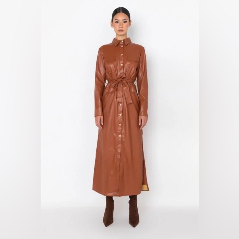 AKIRA Vegan Leather Shirt Dress